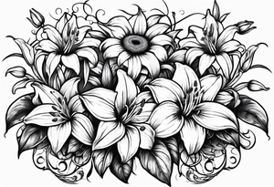 Easter Lilly's, sunflowers, vines, B, roses tattoo idea