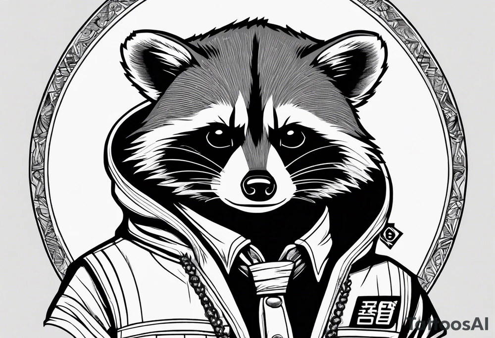 raccoon wearing a Superman hoodie tattoo idea