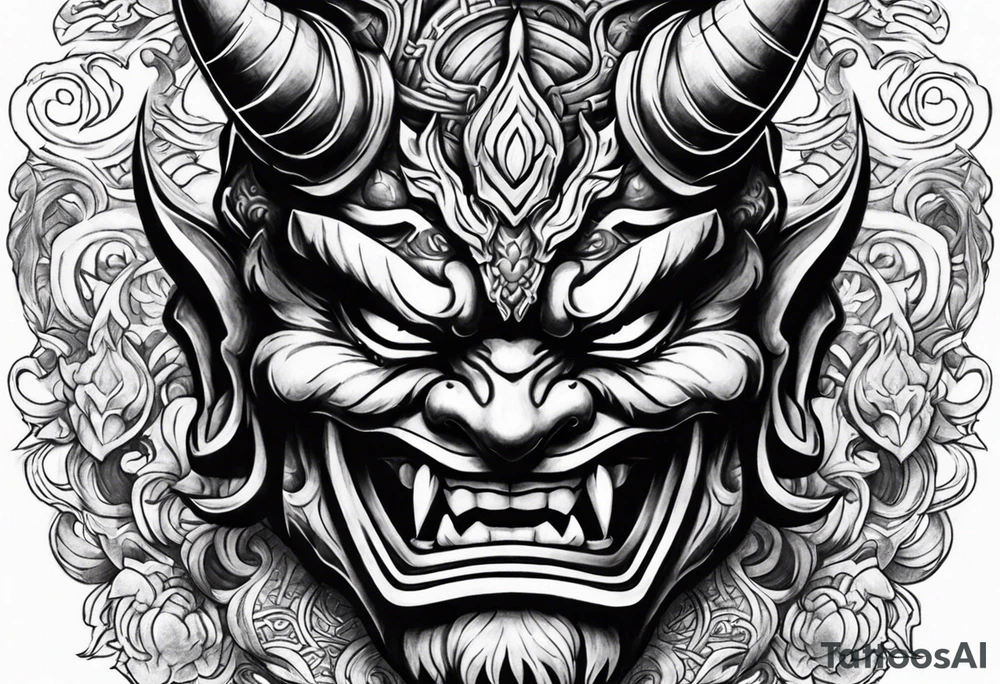 A Oni mask for protection against Evil tattoo idea