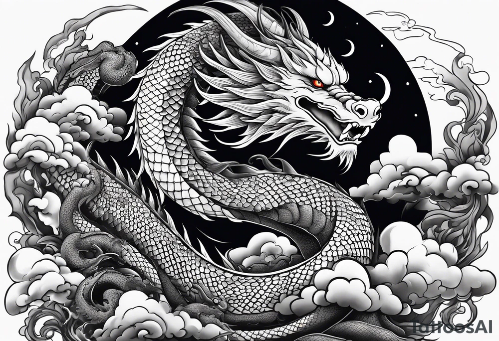 Japanese Dragon with a katana sword and the moon tattoo idea