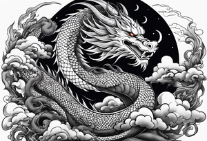 Japanese Dragon with a katana sword and the moon tattoo idea