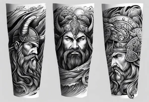 forearm sleeve with vikings and clouds tattoo idea