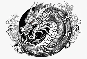 Asian Māori dragon, koi, water, black, shoulder tattoo idea