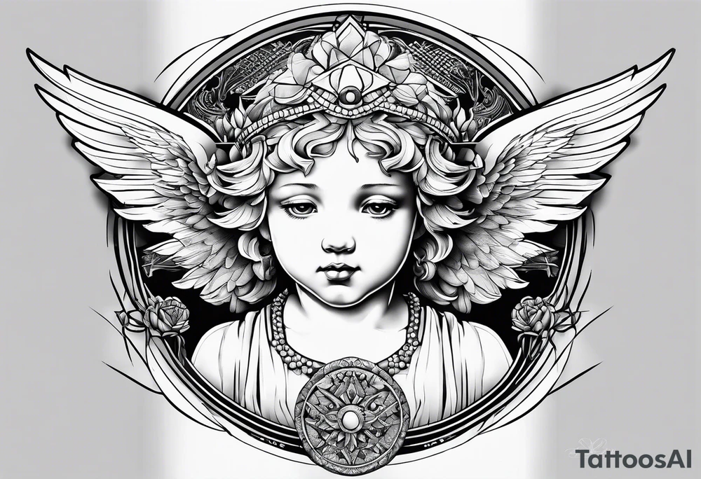 geometric cherub tattoo idea