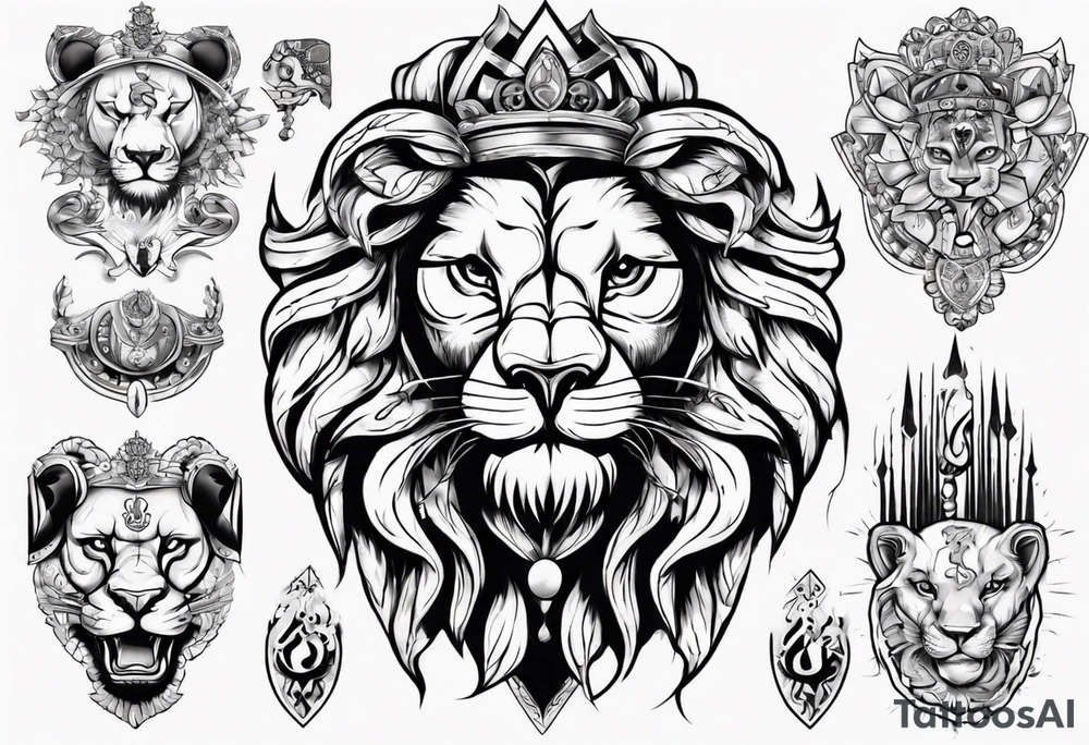 lion holding a khamssa with paw tattoo idea
