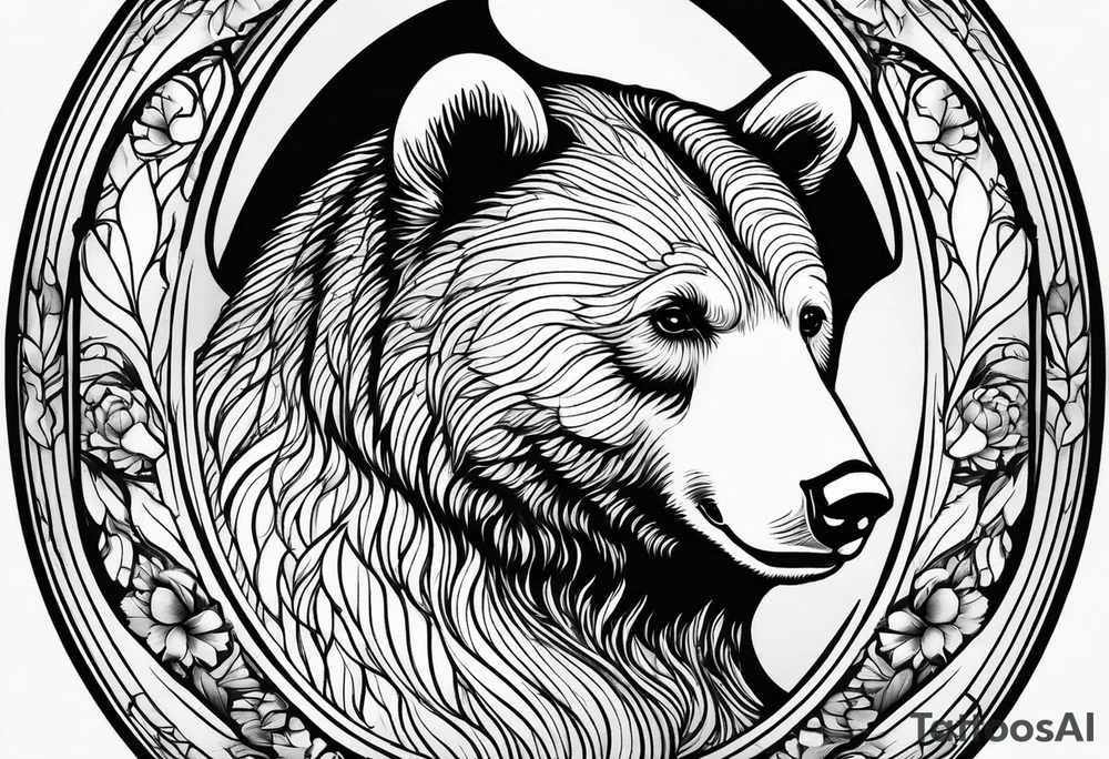 mother bear and cub enclosed in oval looking at each other tattoo idea