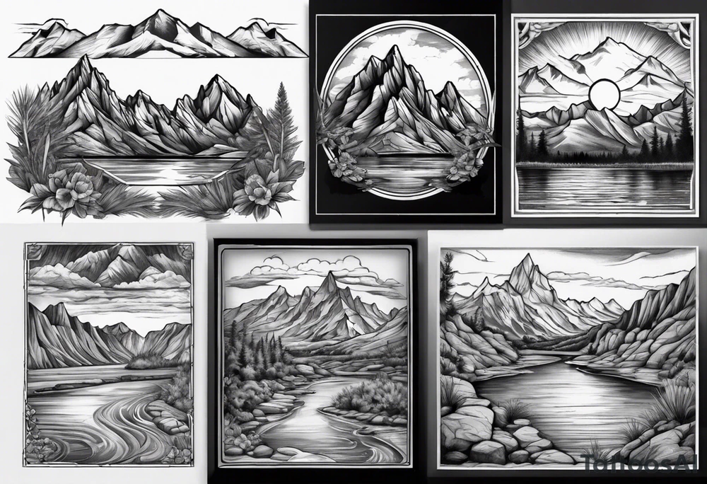 Colorado river with dramatic mountains behind tattoo idea Colorado river with dramatic mountains behind tattoo idea