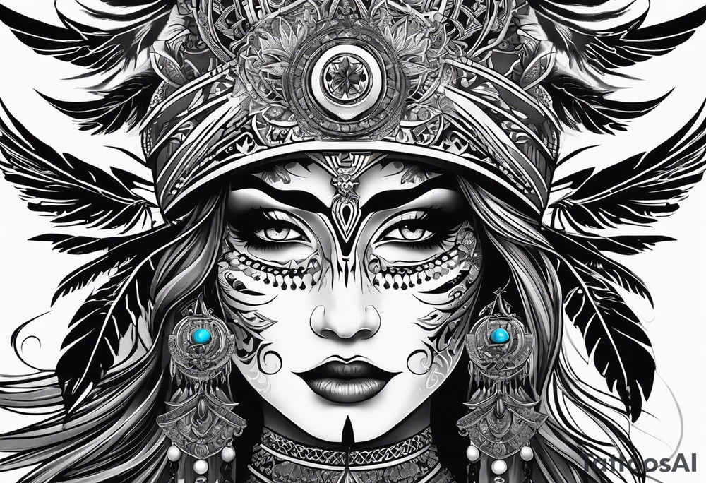 black kali, goddess pirate, pachamama, valkrye, warrior, skull, lotus azul, wing, eagle, zenza resonance, stars tattoo idea