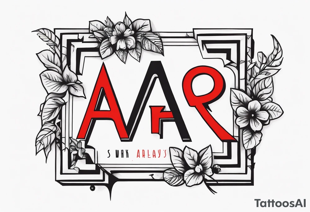 The letters AR together with the words always ready going down the side of the letters tattoo idea