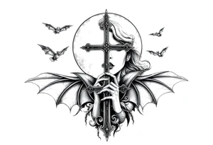 female vampire,bats,full moon,cross. tattoo idea