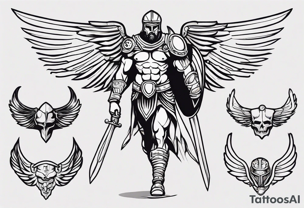 ultra-fine line linework vector of a gladiator with wings tattoo idea ultra-fine line linework vector of a gladiator with wings tattoo idea