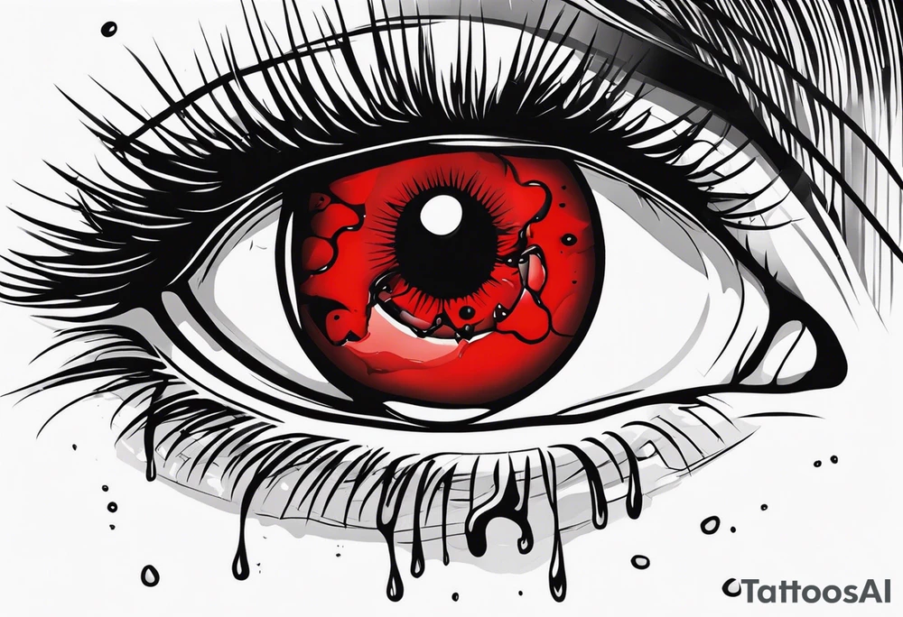 Bleeding tear draining to down from  one red eye tattoo design model tattoo idea
