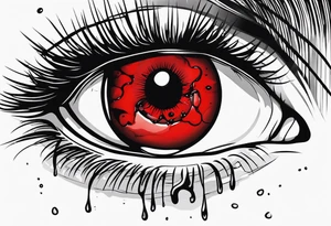 Bleeding tear draining to down from  one red eye tattoo design model tattoo idea