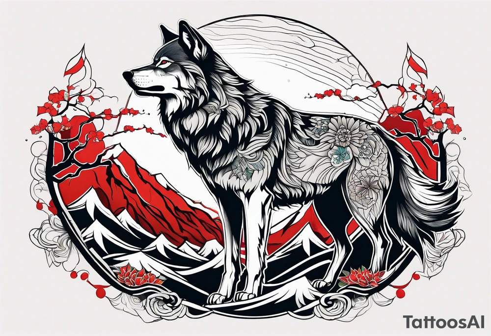 wolf mountain tattoo idea