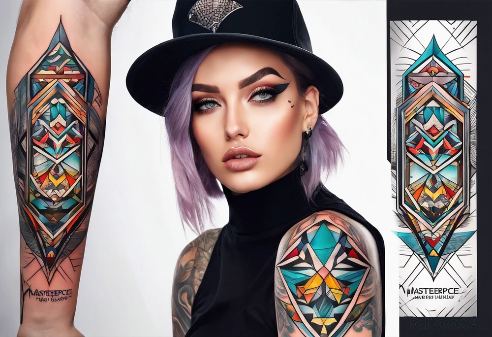 knee tattoo with geometric shapes tattoo idea