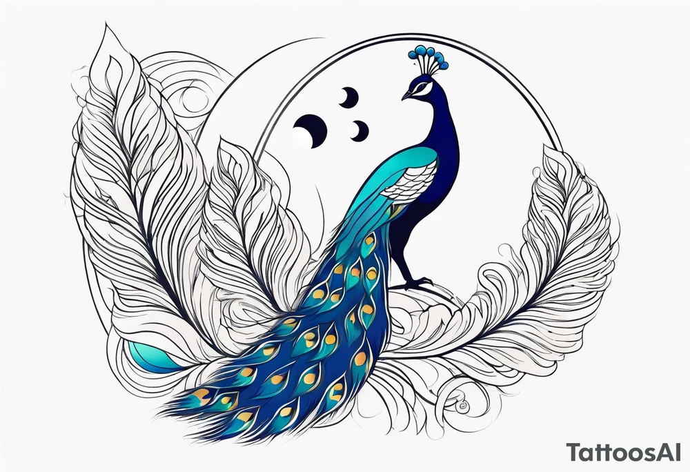 beautiful peacock with moon tattoo idea