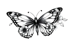 blackink work and shading butterfly with flowers tattoo idea