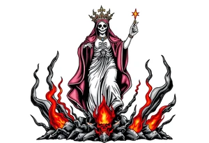 Magnificent Santa muerte rising out of the ashes of hell to claim a soul tattoo idea
