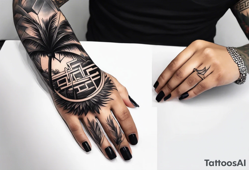 full sleeve with palm tattoo idea
