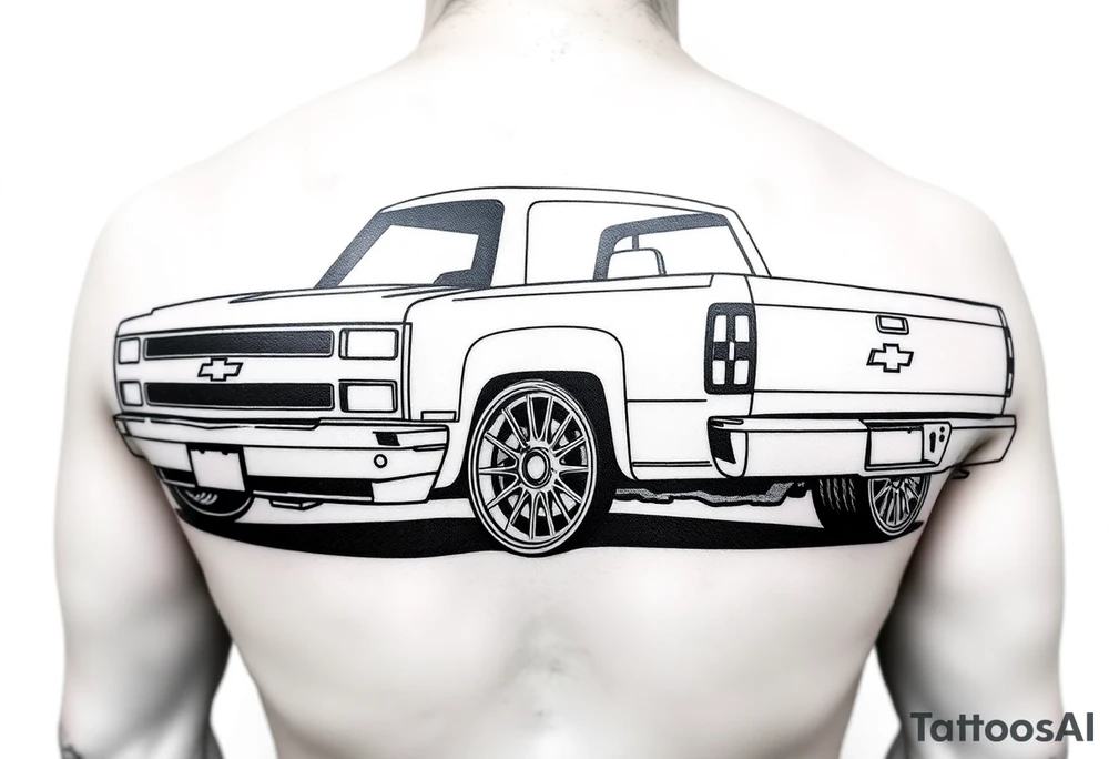 Chevy Silverado 1500 lowrider with wire wheels tattoo idea