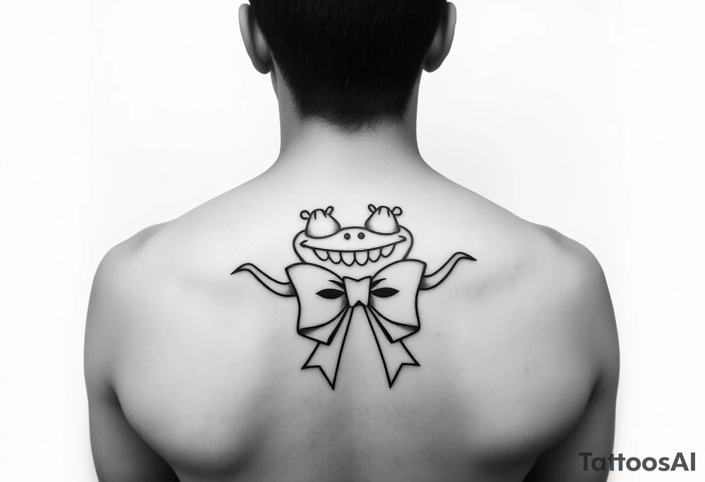 Female oogie boogie with a bow simple linework only tattoo idea