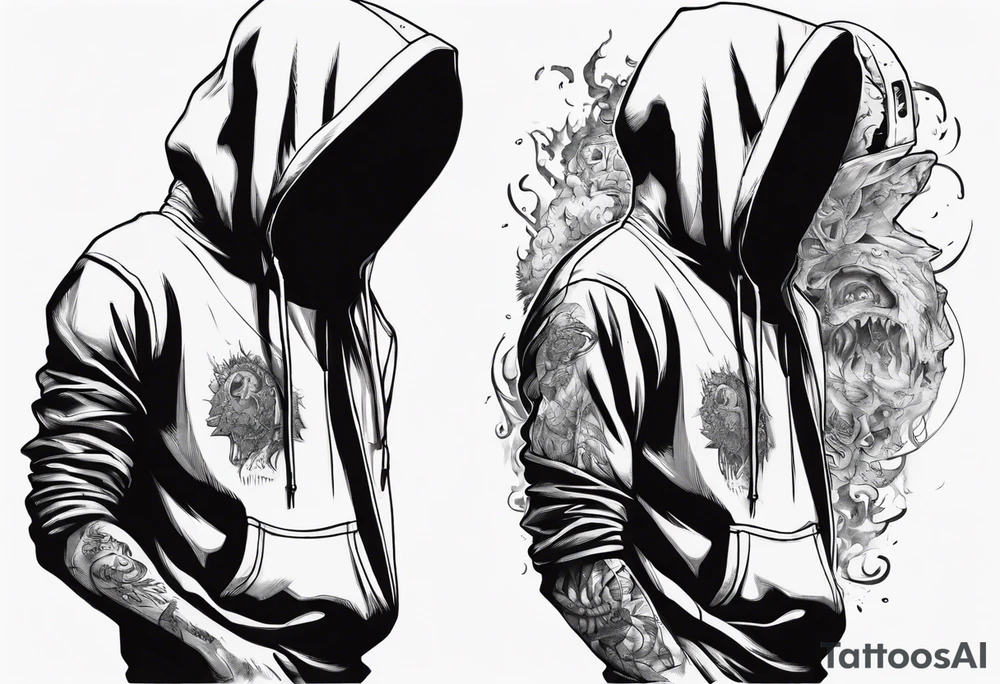 The full side view of a person in a hoodie, looking down. tattoo idea