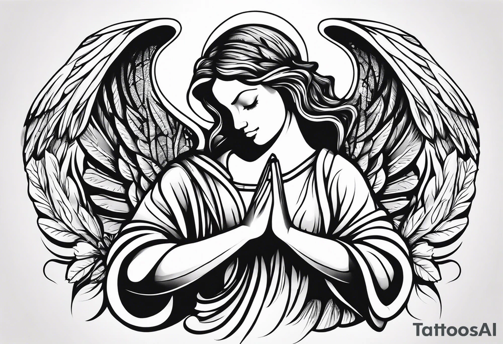 Angel with prayer hands tattoo idea