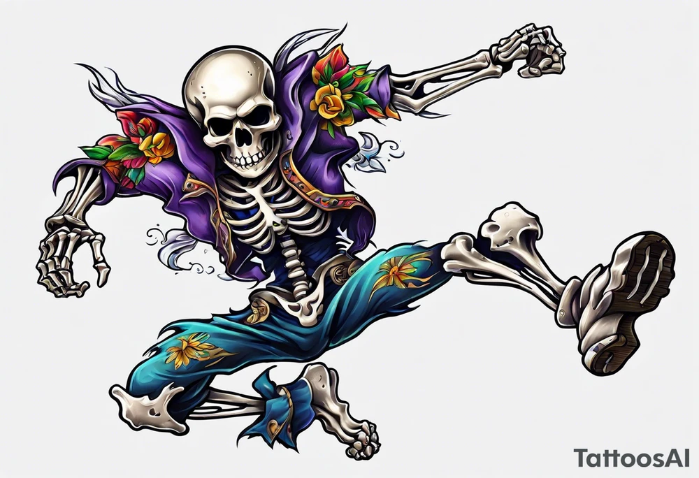 skeleton running from the world tattoo idea