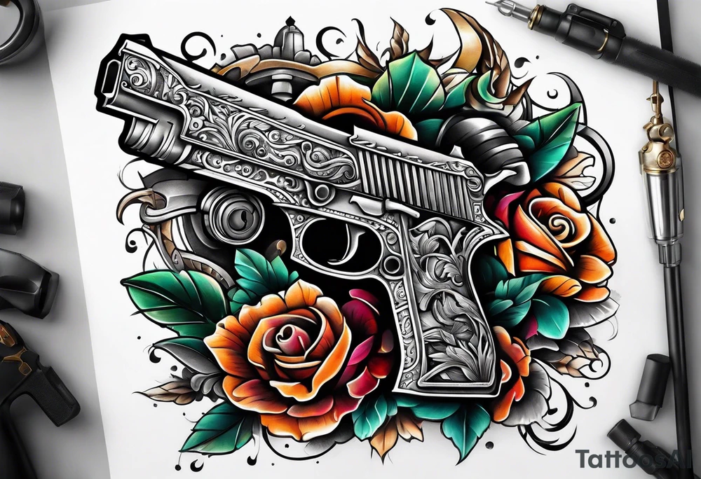 The letters AR with a pistol on each side tattoo idea