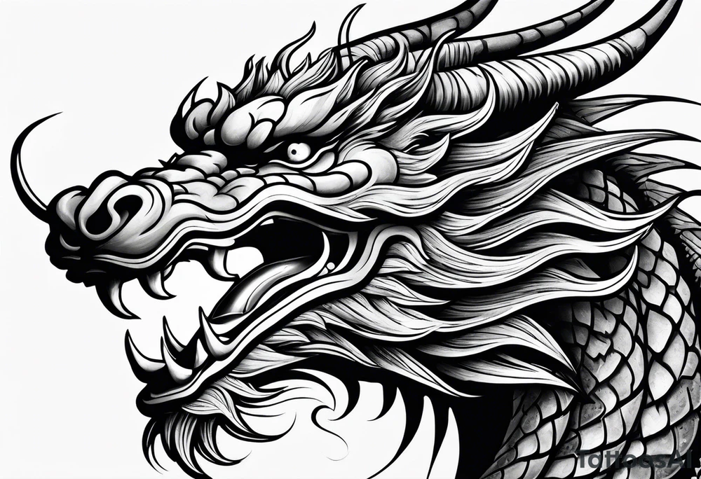 left side profile of a chinese dragon face tattoo idea