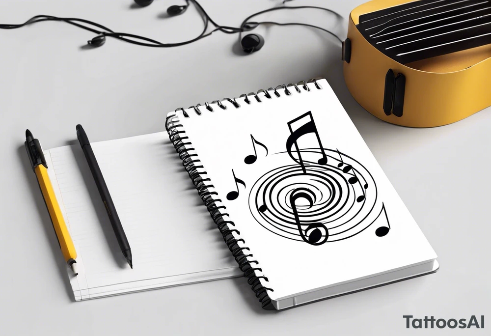 Spiral notebook with music notes coming out of it tattoo idea
