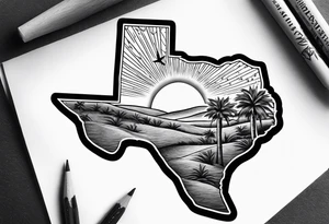 Texas State, Cross with sunrays coming out, Palm trees tattoo idea