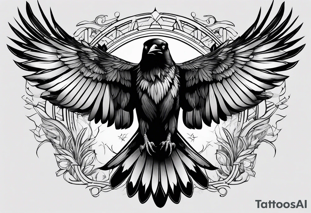 crow with open wings, only line drawing, symmetrical, without background, tattoo idea crow with open wings, only line drawing, symmetrical, without background, tattoo idea