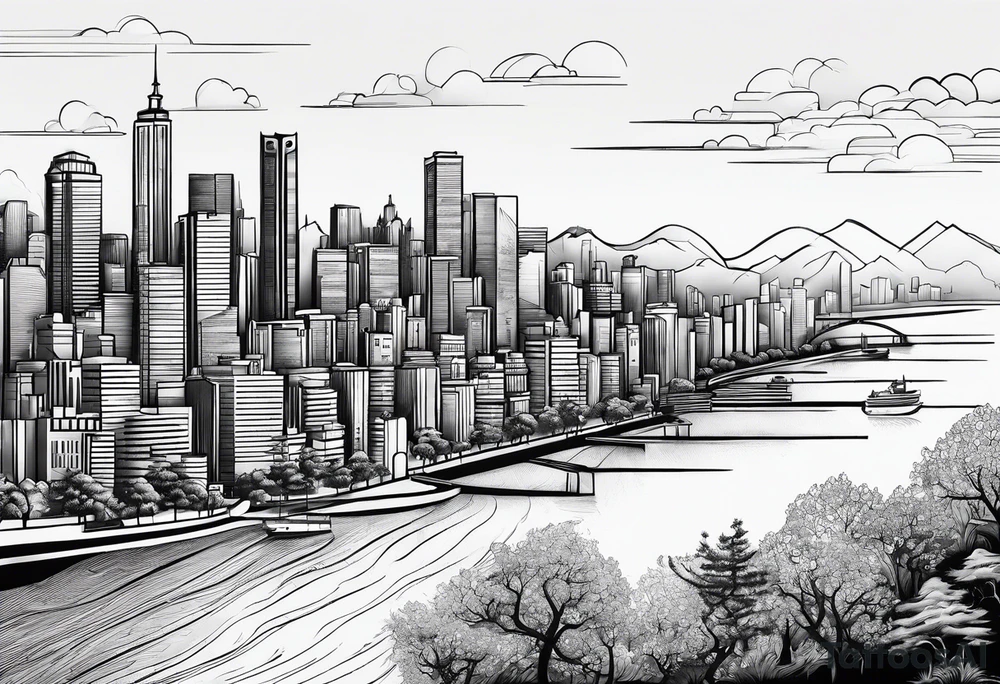 city line art with simple waves tattoo idea