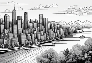 city line art with simple waves tattoo idea