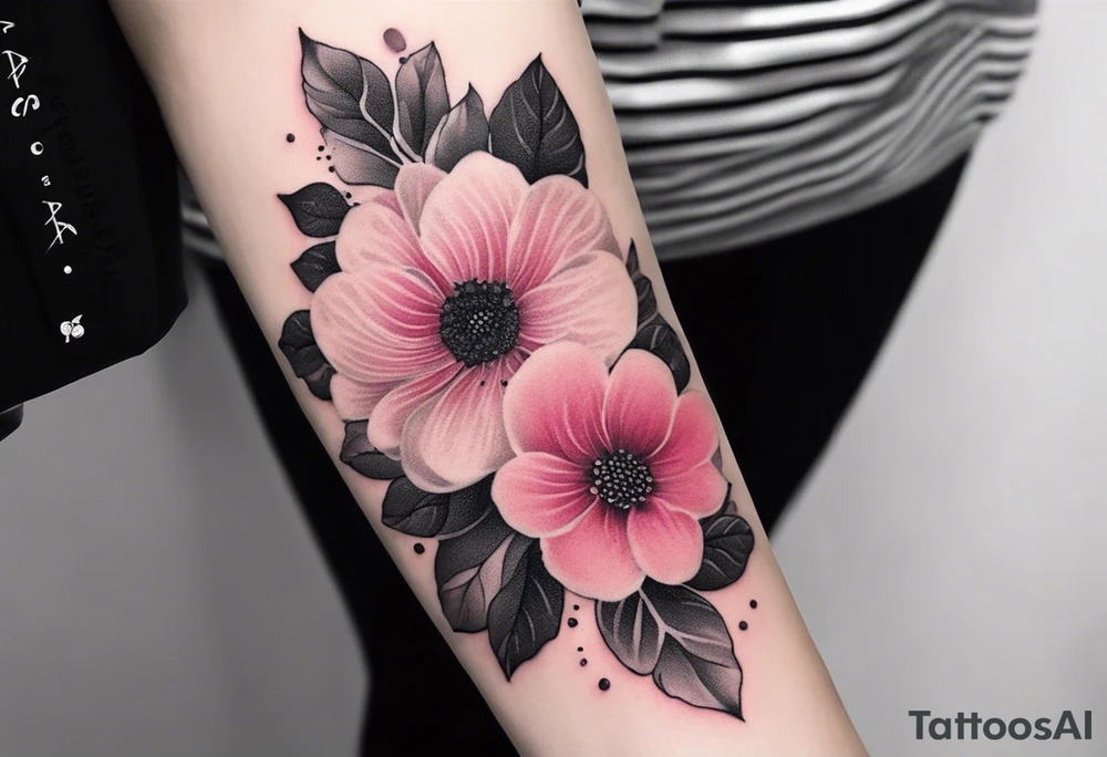 Feminine Flowers pink sleeve vertical tattoo idea