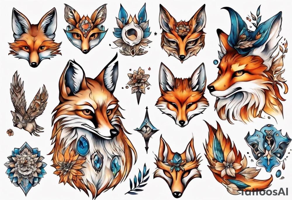 Eule und fuchs fantasie tattoo idea
