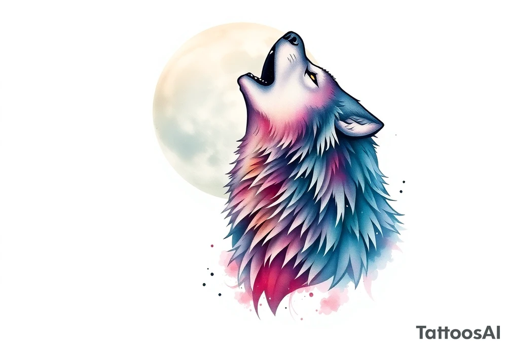 Wolf howling to the moon tattoo idea