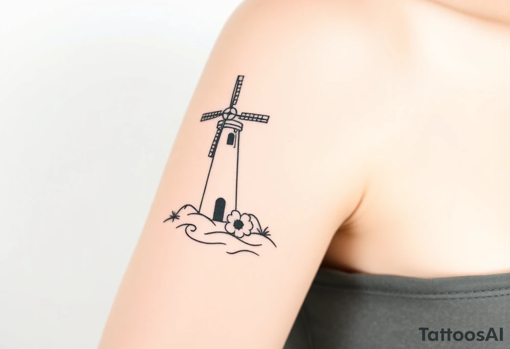 Part lighthouse part farm windmill tattoo idea