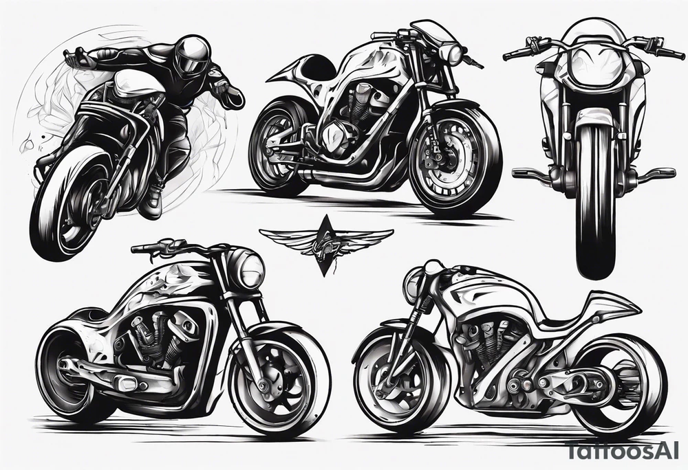 Abstract cafe racer motorcycle tattoo idea