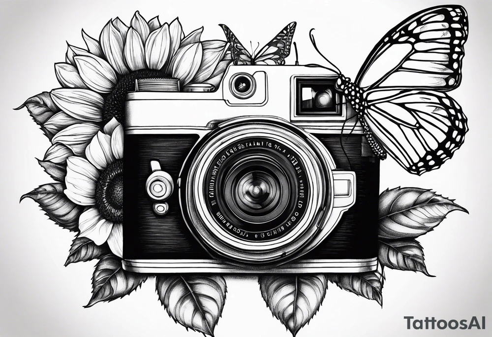 sunflower, camera, flower rose , book, butterfly tattoo idea sunflower, camera, flower rose , book, butterfly tattoo idea