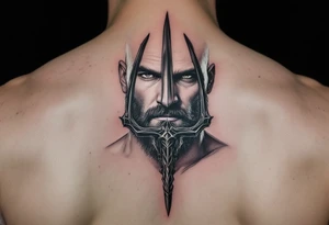 close-up beardless man behind a trident tattoo idea