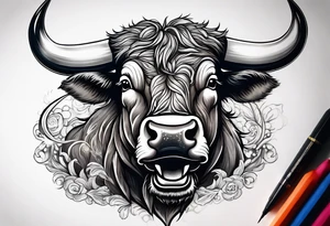 A powerful bull and steam coming out of his notrils tattoo idea