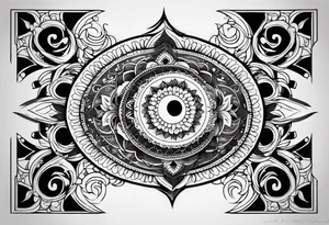 Mandala tattoo that incorporates yin and yang and music tattoo idea