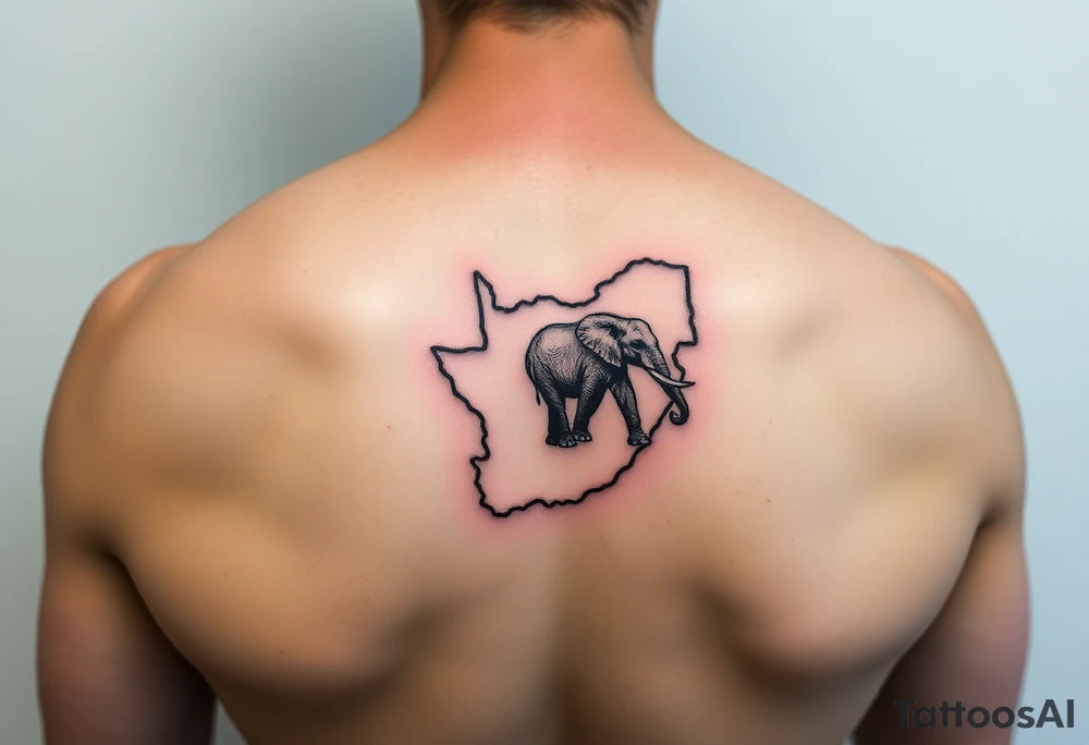 South Africa tattoo combining map and elephant tattoo idea