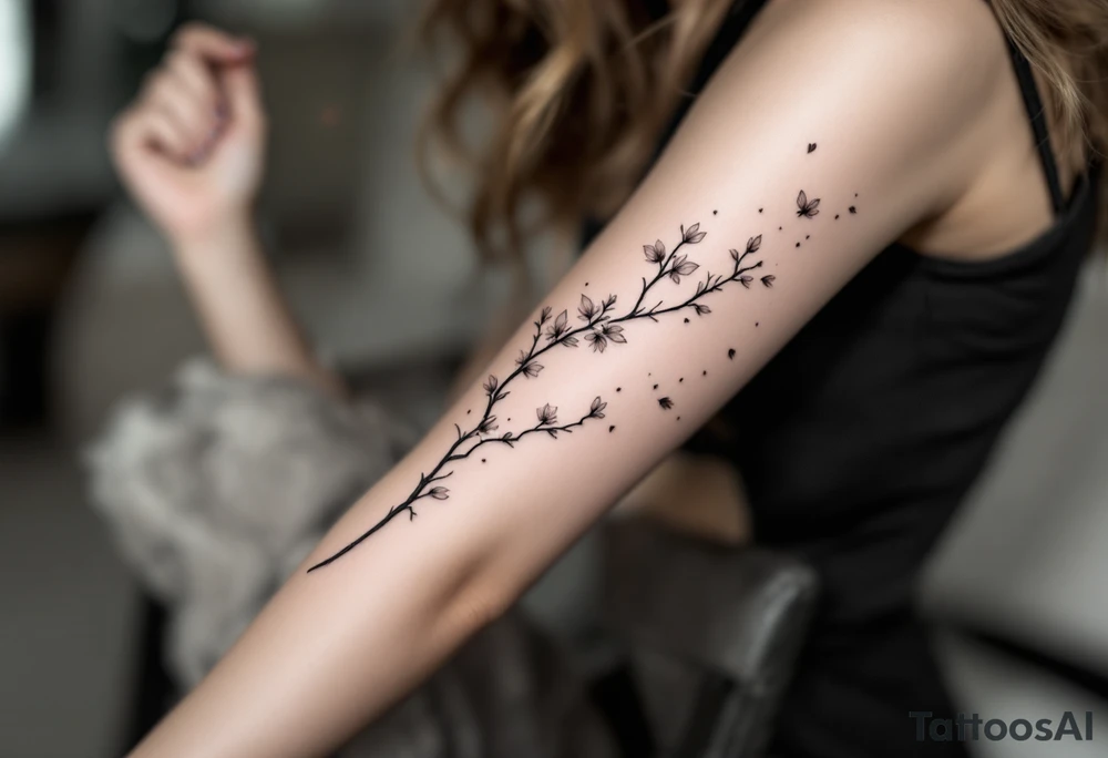 delicate cherry blossoms swirling in spring breeze with petals tattoo idea