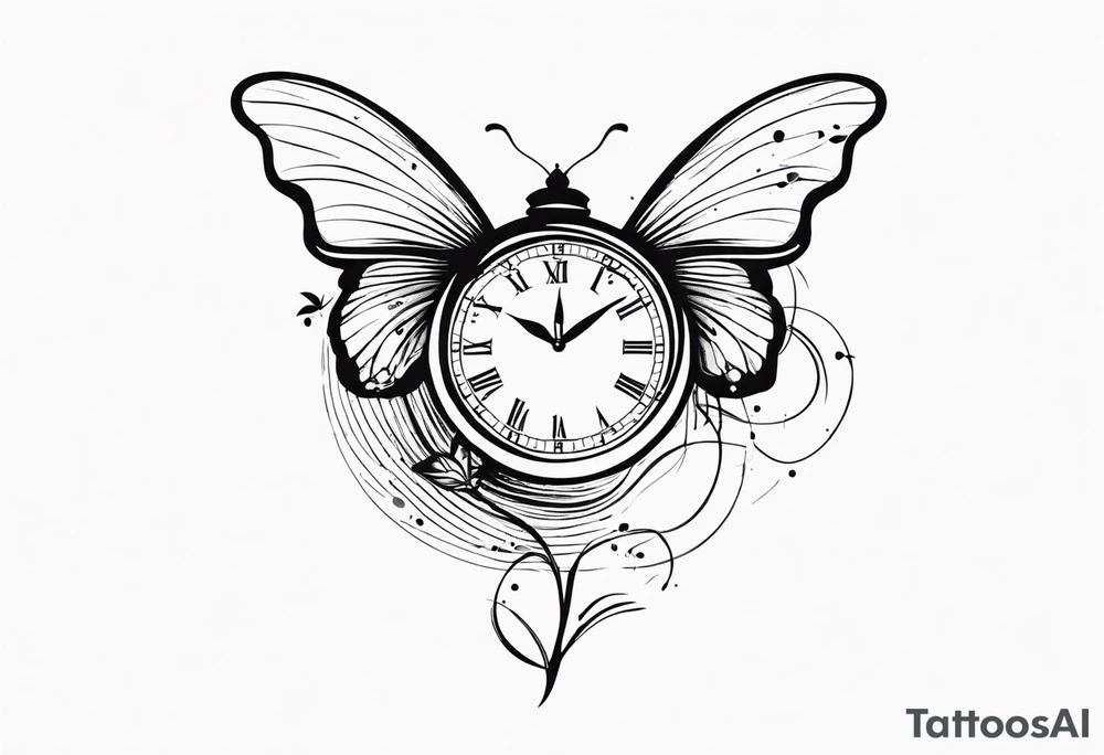 Butterfly flying over a clock. tattoo idea
