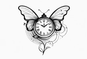 Butterfly flying over a clock. tattoo idea