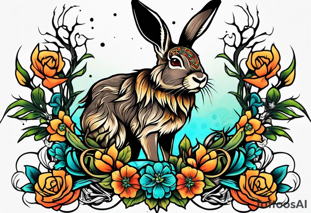 neo traditional jackelope tattoo idea