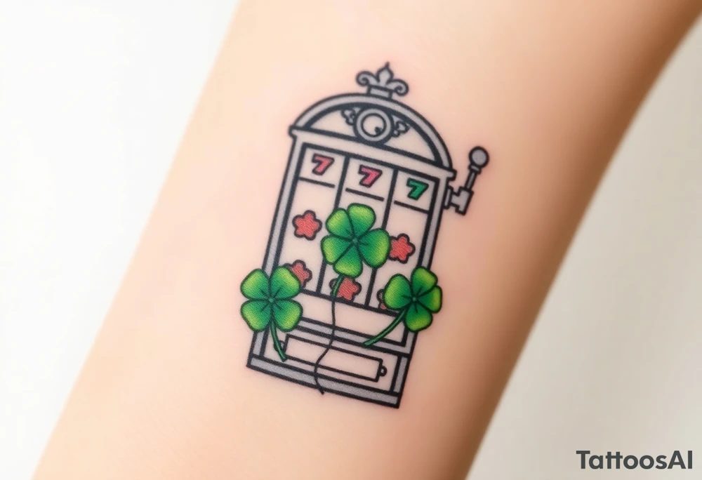 Modern slot machine with three four leaf clovers tattoo idea